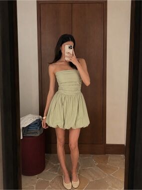 Reformation Balletcore Bubble Hem Mini Dress Sage Green Size US 4